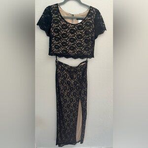 City Triangles Black Lace Two Piece Set Outfit Thigh Split Lace Maxi Skirt 11/12